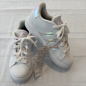 adidas grand court White Sneakers with Iridescent Three-Stripes